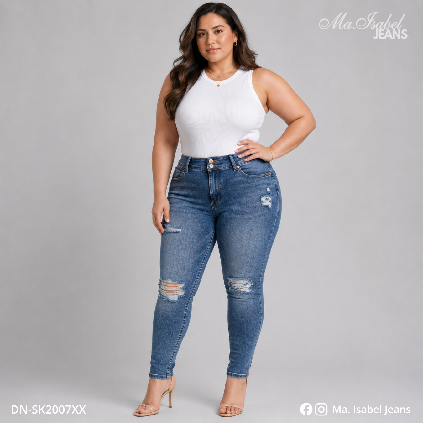 Jean Skinny Curvy - Marino Acid Wash Rasgado