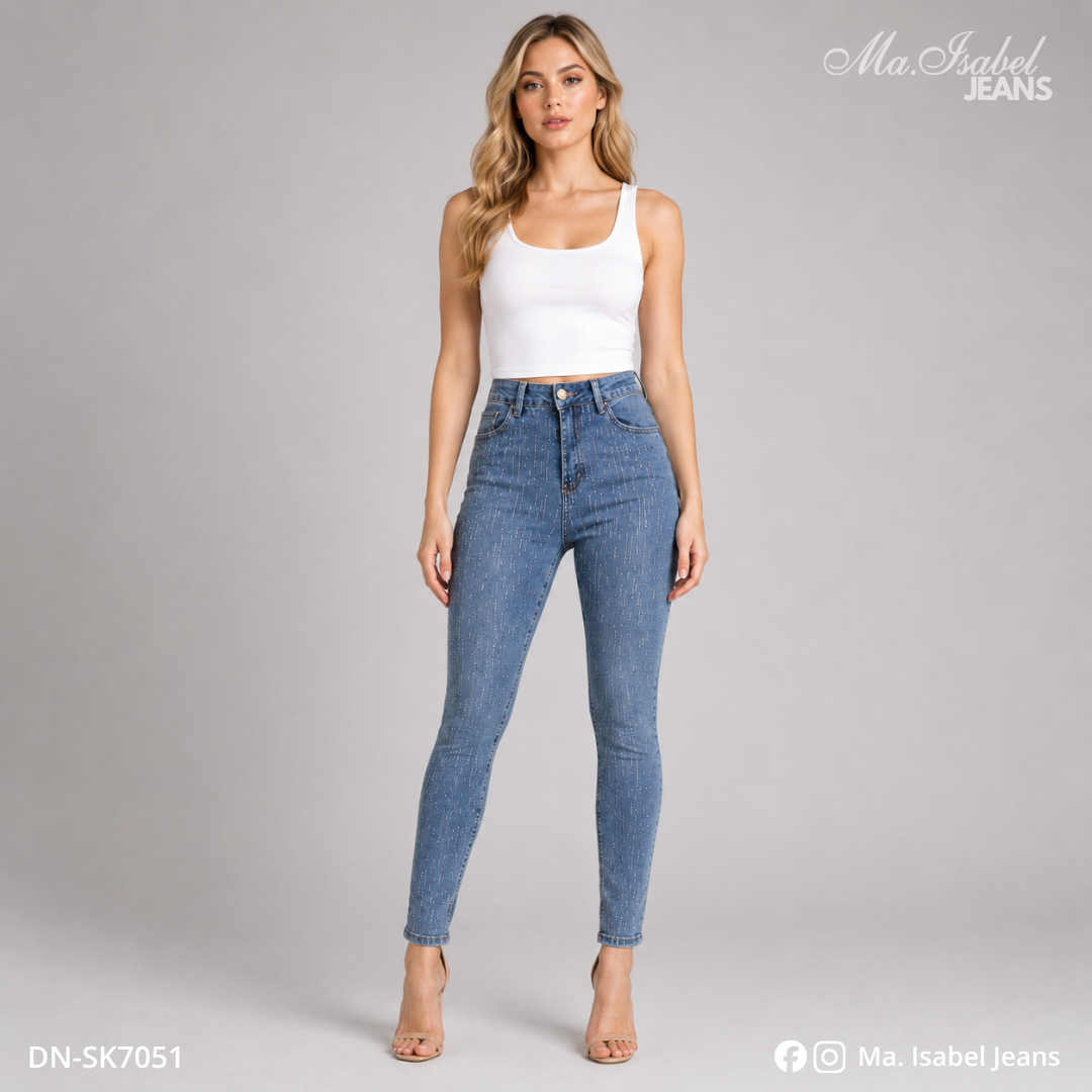 Jean Skinny Brillos Mujer - Azul Claro