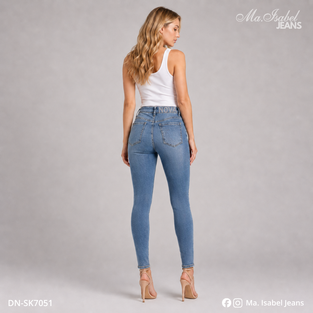 Maisabel Jeans Plaza Texticuitzeo jeans skinny azul claro para emprendedoras con brillos y mezclilla premium al mayoreo