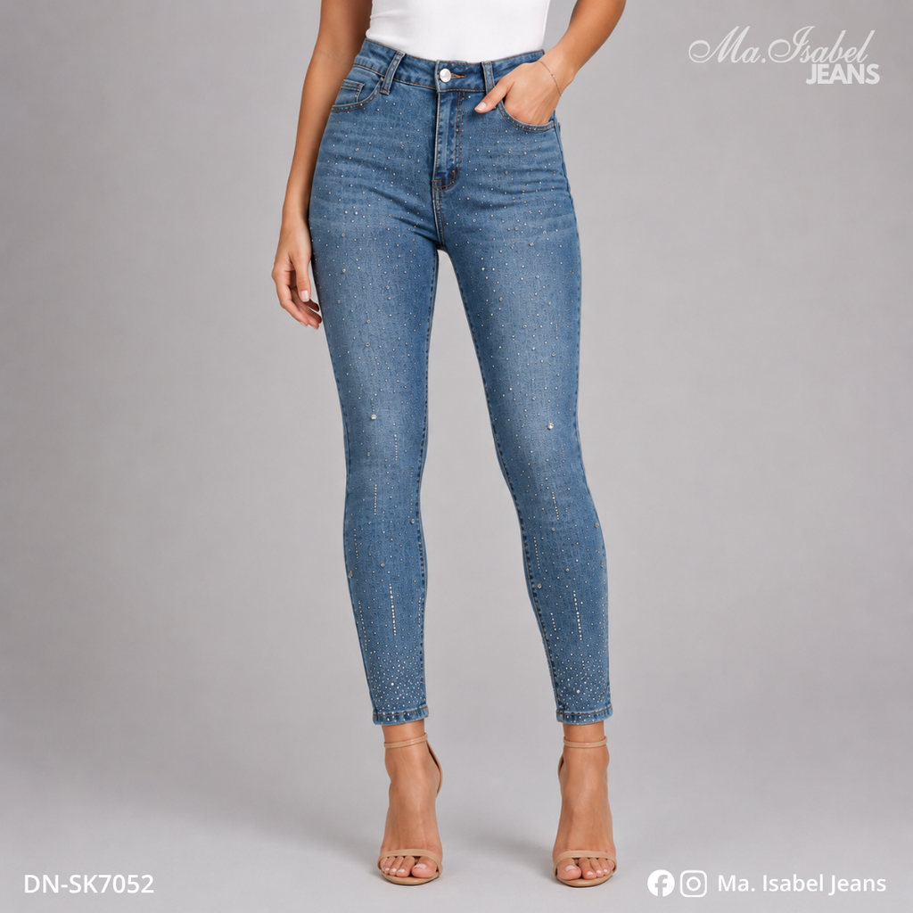 Maisabel Jeans Plaza Texticuitzeo jeans skinny azul claro para emprendedoras con cristales y mezclilla premium al mayoreo
