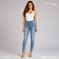 Ma. Isabel Jeans pantalón skinny para mujer de mezclilla azul claro con glitter, tela stretch y ajuste entubado