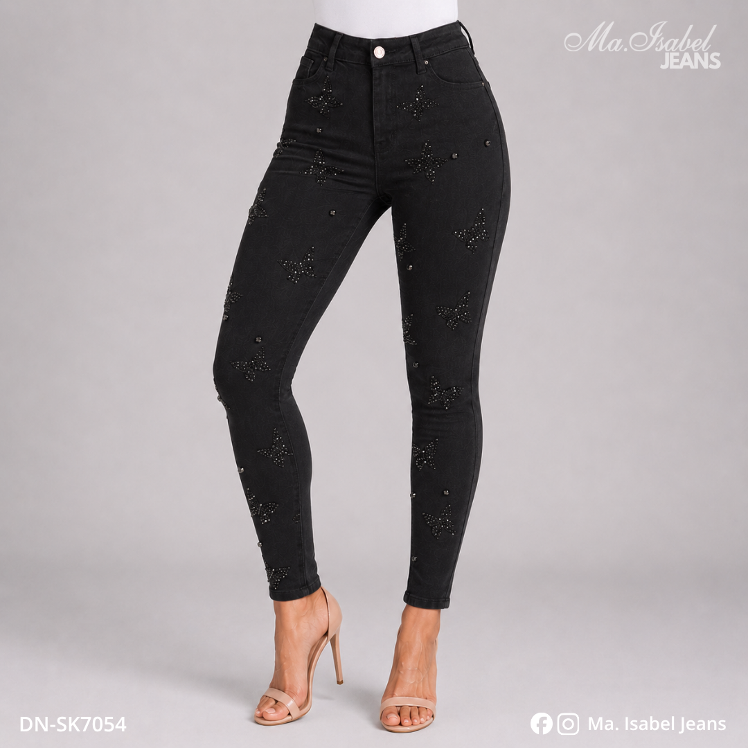 Jean Skinny Brillos Mujer - Negro