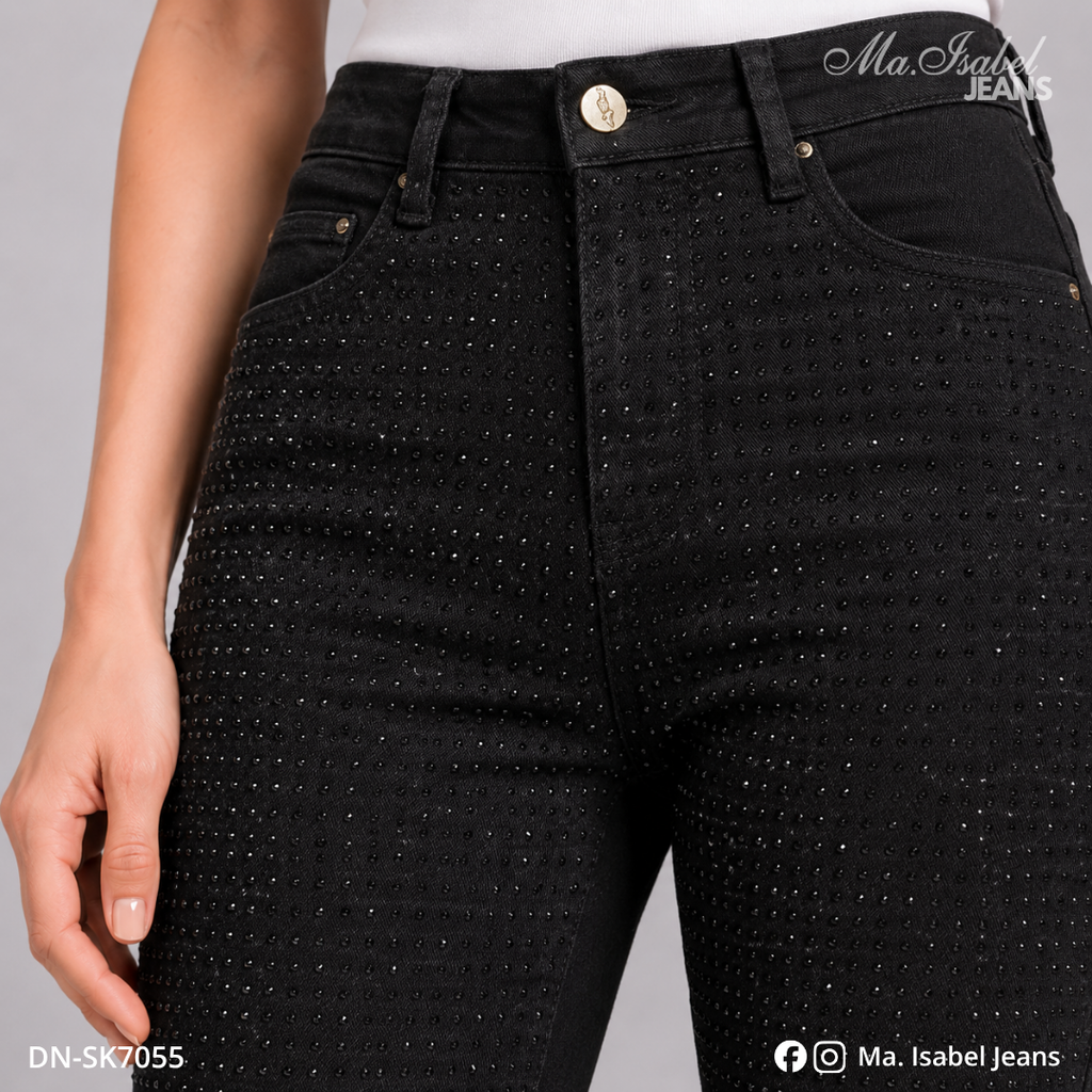 Maisabel Jeans jeans de dama México skinny negro con tapizado de brillos y ajuste entubado premium