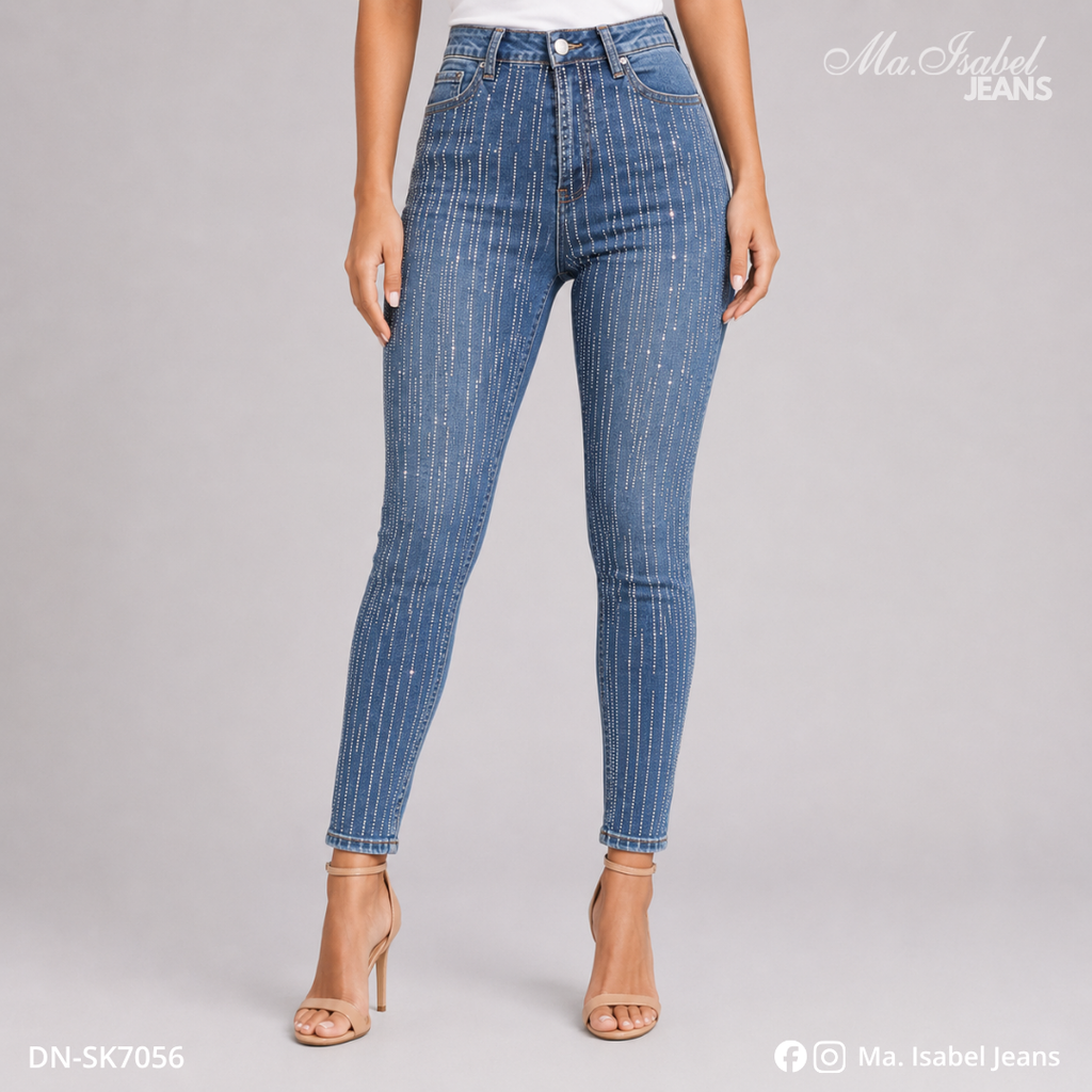 Ma. Isabel Jeans Chiconcuac pantalón skinny con líneas de brillos para mujer ideal para distribuidoras y venta al mayoreo