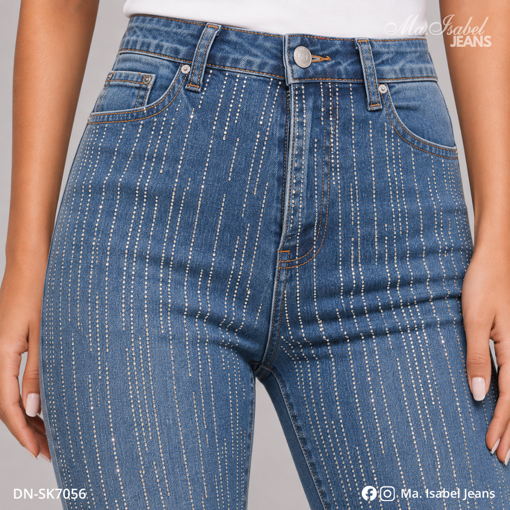 Maisabel Jeans jeans de dama México skinny azul claro con líneas de brillos y mezclilla premium