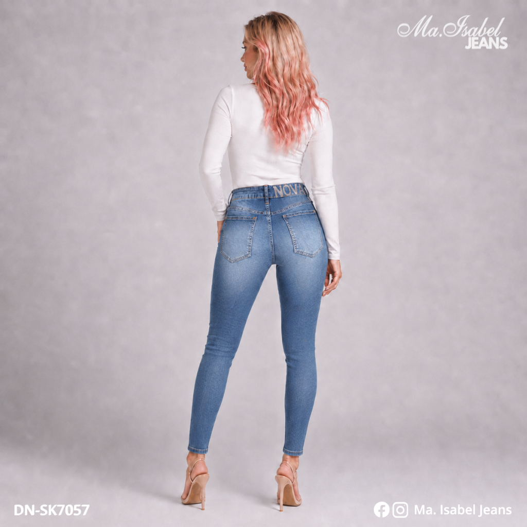 Maisabel Jeans Plaza Texticuitzeo jeans skinny azul claro para emprendedoras con destellos de brillos y mezclilla premium al mayoreo
