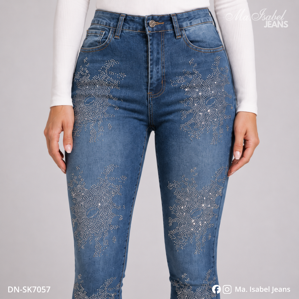 Maisabel Jeans jeans de dama México skinny azul claro con destellos de brillo y mezclilla premium