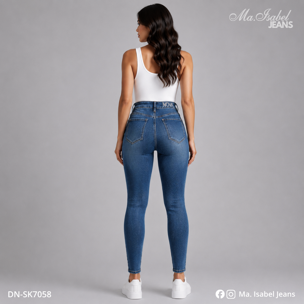 Maisabel Jeans Plaza Texticuitzeo jeans skinny azul para emprendedoras con diseño de rombos y mezclilla premium al mayoreo