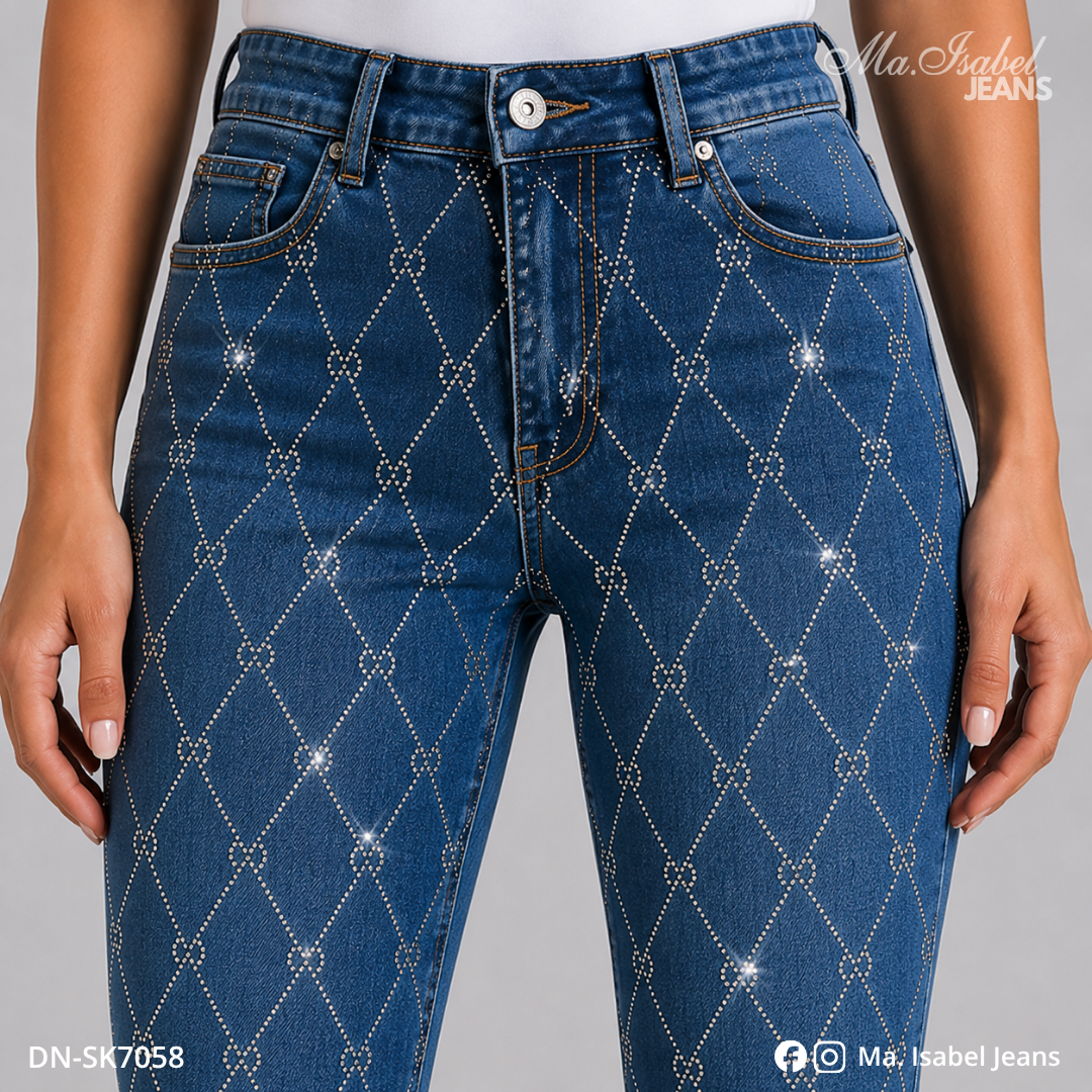Jean Skinny Brillos Mujer - Marino Claro DN-SK7058