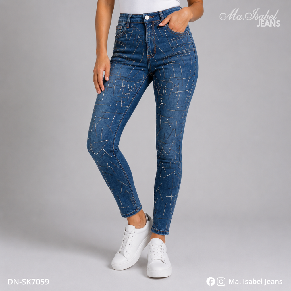 Ma. Isabel Jeans Chiconcuac pantalón skinny con líneas de brillos para mujer ideal para distribuidoras y venta al mayoreo