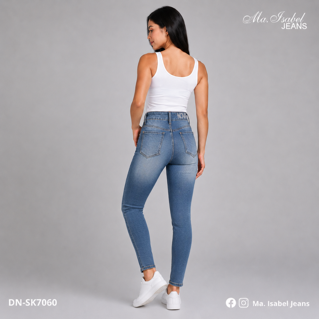 Maisabel Jeans Plaza Texticuitzeo jeans skinny azules para emprendedoras con diseño de caracoles y mezclilla premium al mayoreo