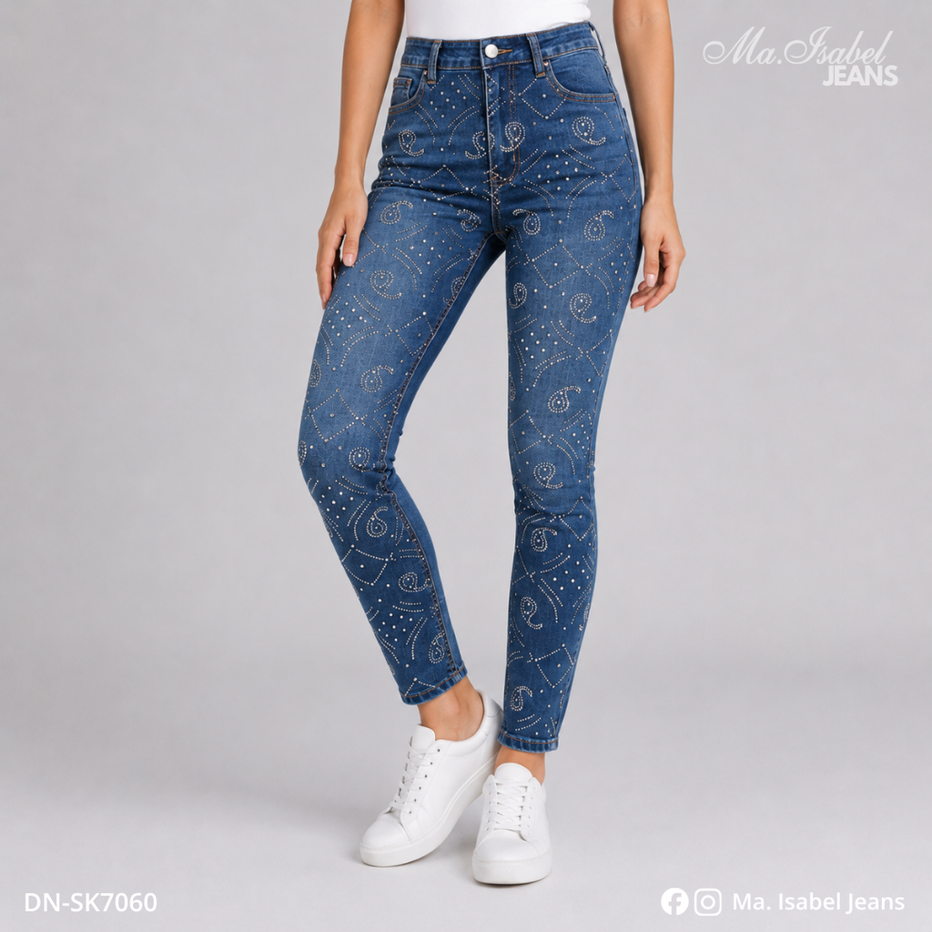 Ma. Isabel Jeans Chiconcuac pantalón skinny con caracoles de brillos para mujer ideal para distribuidoras y venta al mayoreo