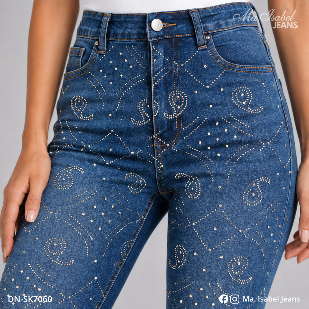 Maisabel Jeans jeans de dama México skinny azul con diseño de caracoles y mezclilla premium