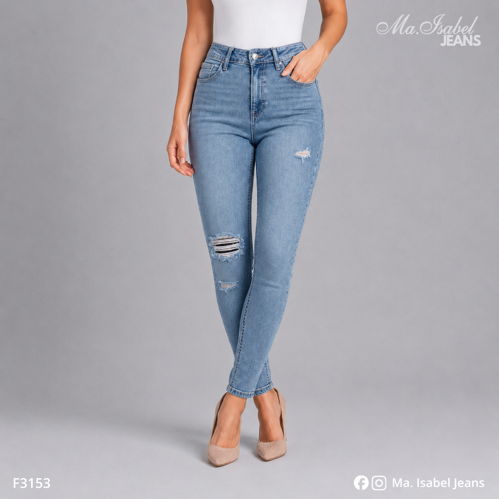 Jean Skinny Mujer - Azul Claro Jaspeado