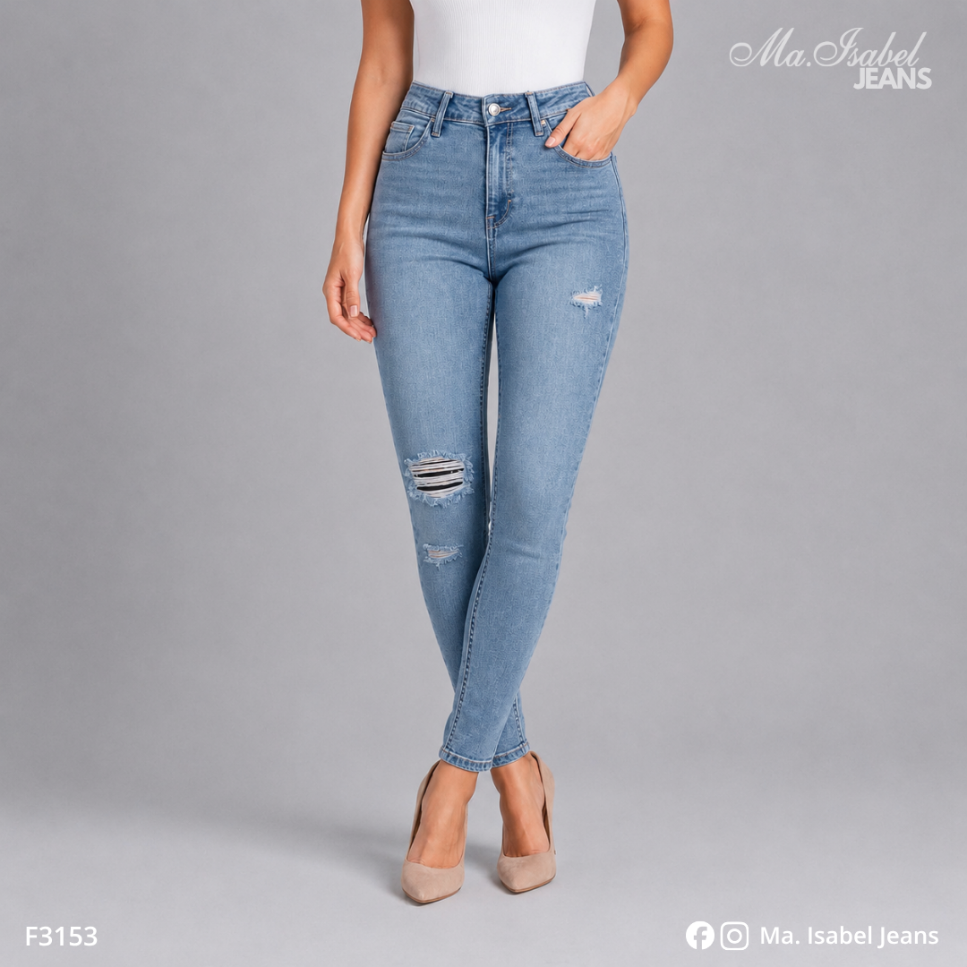 Jean Skinny Mujer - Azul Claro Jaspeado