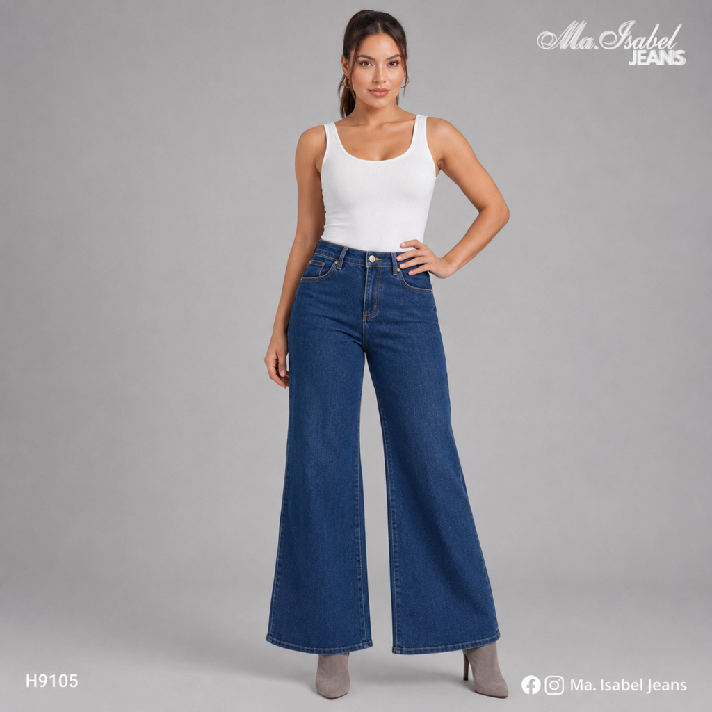 Jean Wide Leg Mujer - Marino Claro