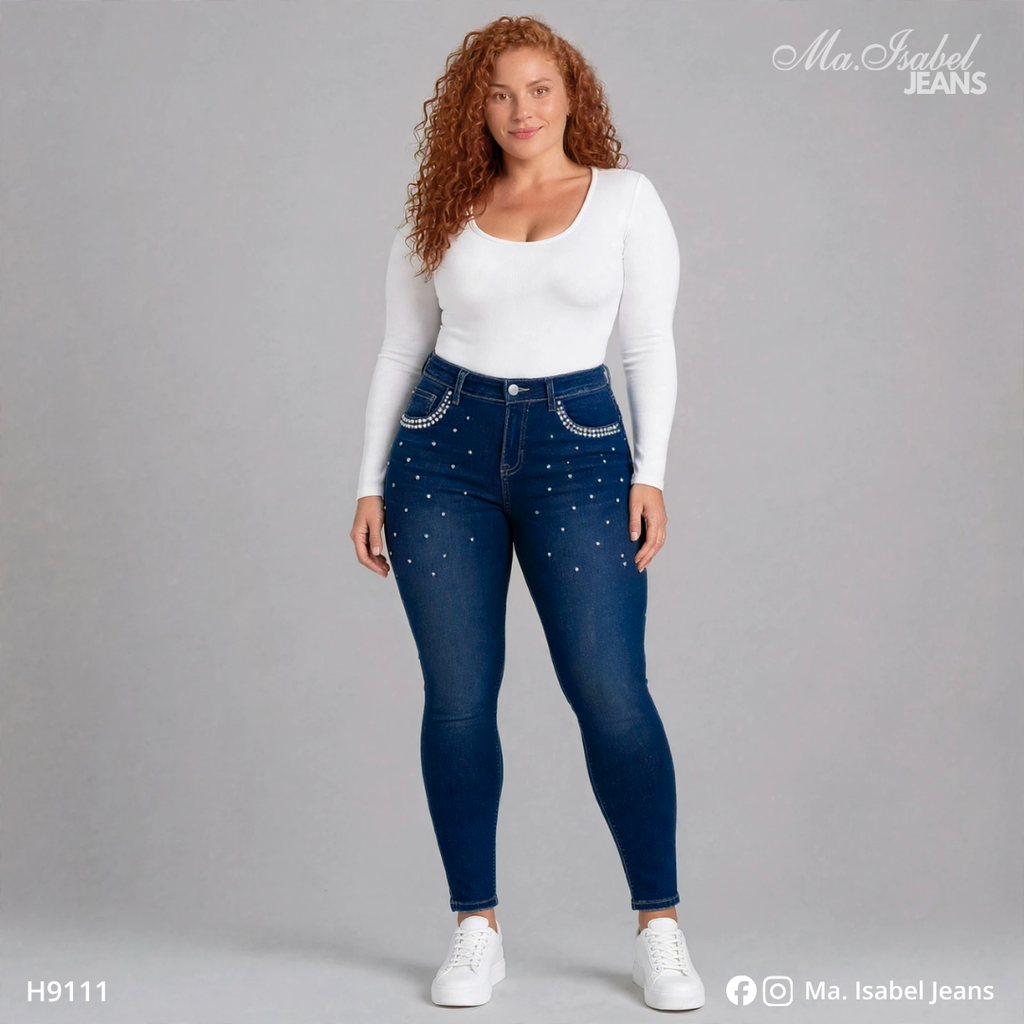 Jean Skinny Brillos Mujer - Marino H9111