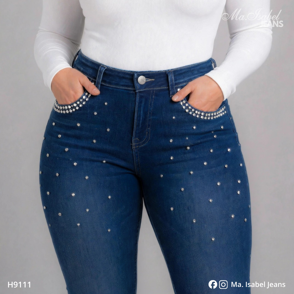Jean Skinny Brillos Mujer - Marino H9111
