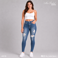 MaIsabel Jeans skinny de mujer azul medio con destrucciones modelo H9174 para mayoreo de jeans en México