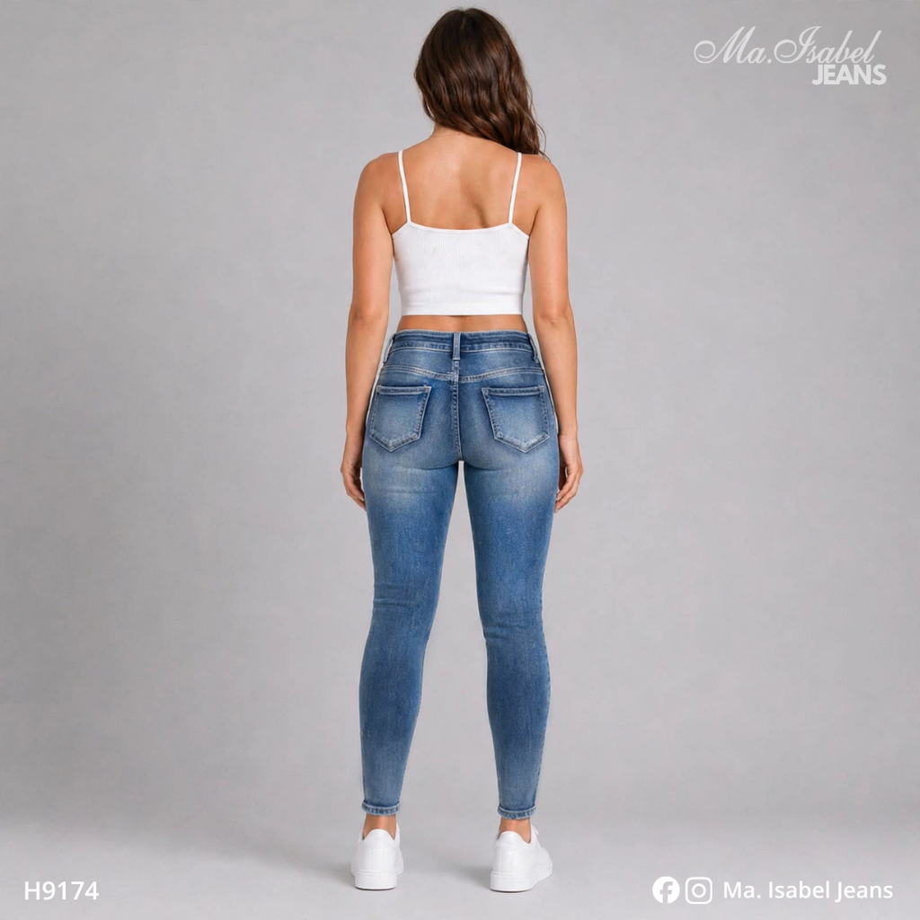 Jean Skinny Mujer - Marino Claro Rasgado