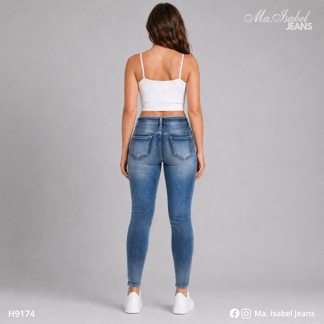 Jean Skinny Mujer - Marino Claro Rasgado