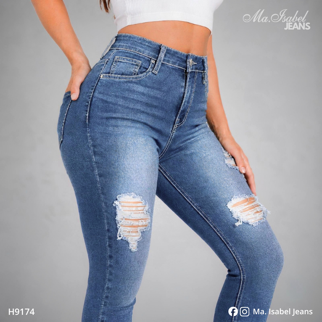 Jean Skinny Mujer - Marino Claro Rasgado