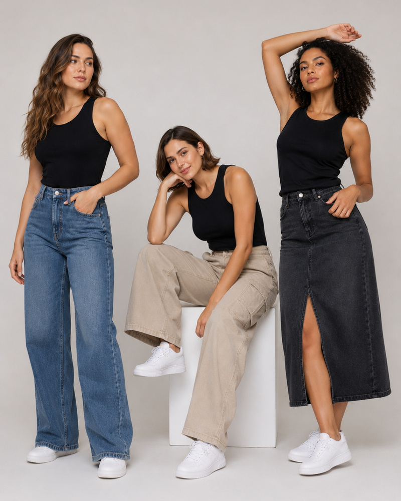 Jeans para mujer en tendencia con mezclilla premium y diferentes cortes disponibles en Ma Isabel Jeans México