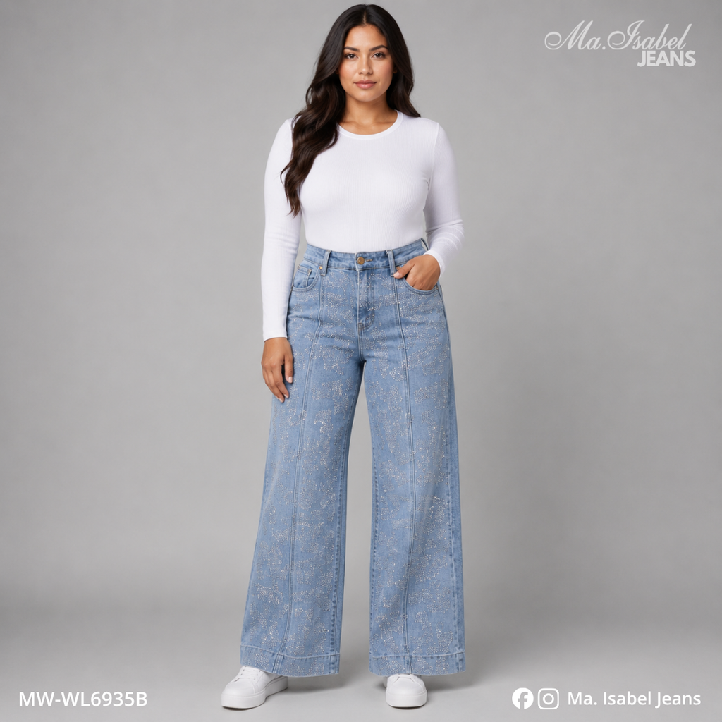 Jean Wide Leg Mujer - Bleach Brillos