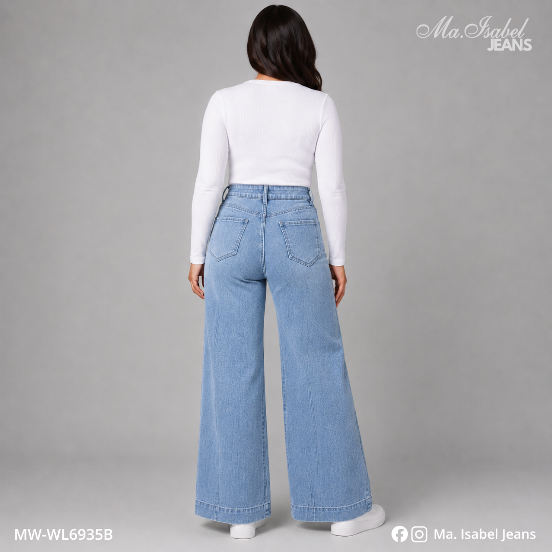 Jean Wide Leg Mujer - Bleach Brillos