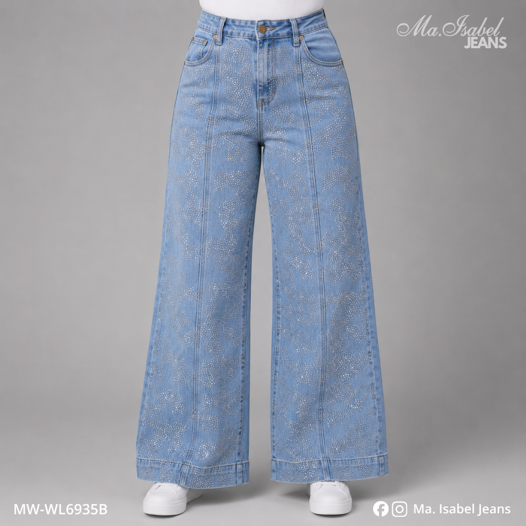 Jean Wide Leg Mujer - Bleach Brillos