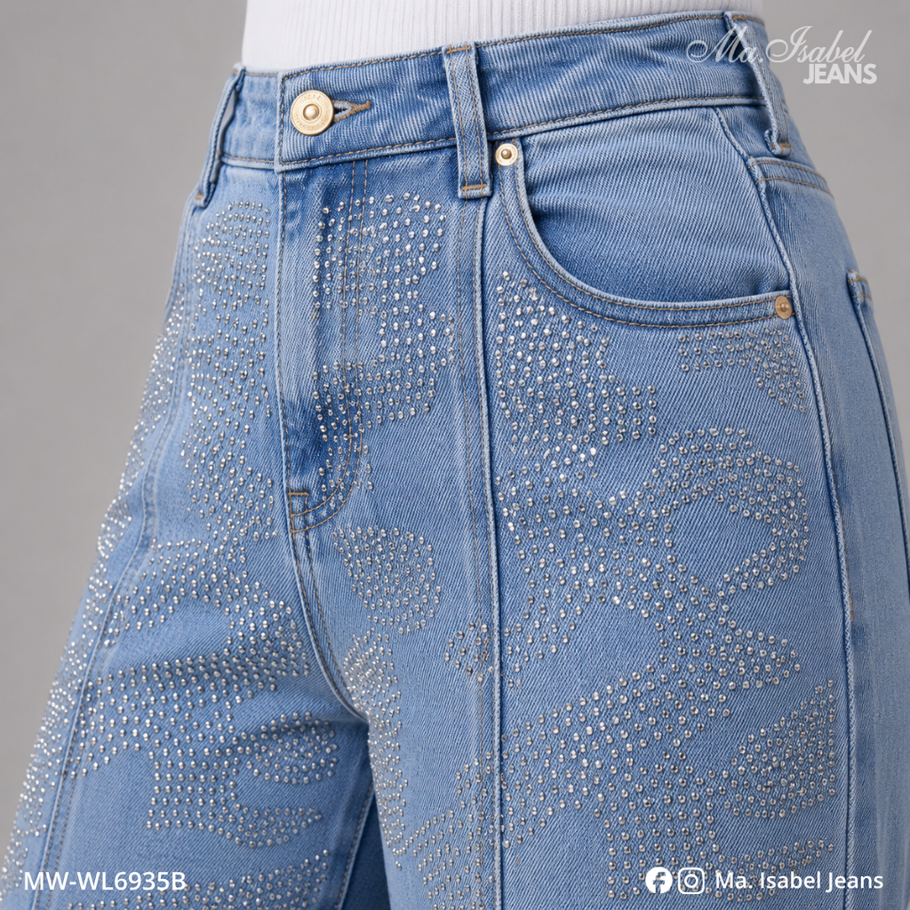 Jean Wide Leg Mujer - Bleach Brillos