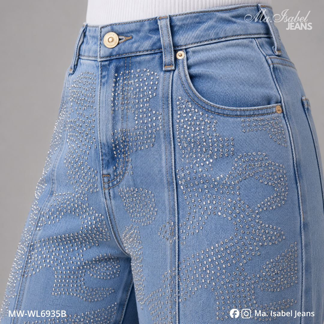 Jean Wide Leg Mujer - Bleach Brillos