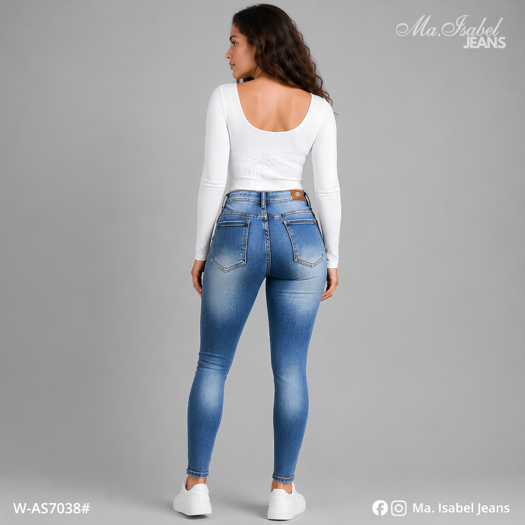 Jean Skinny Mujer - Marino Claro Desgastado